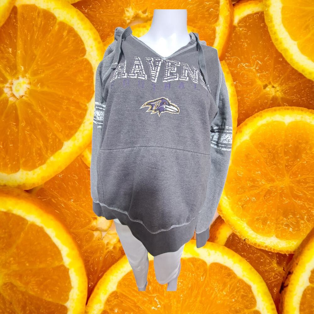 NFL Women's Gray Ravens Fleece Hooded Long Sleeve Pullover Sweatshirt‎